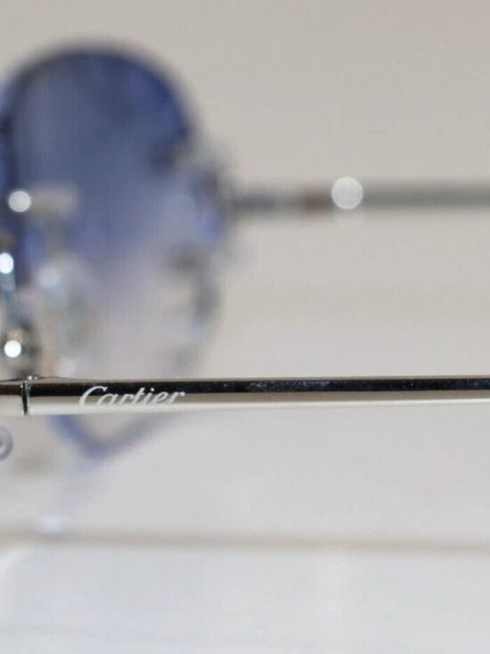 Cartier Glasses Diamond-Cut CT00920 002 Silver Frames / Sky Blue Glass Men*READ* main image 8